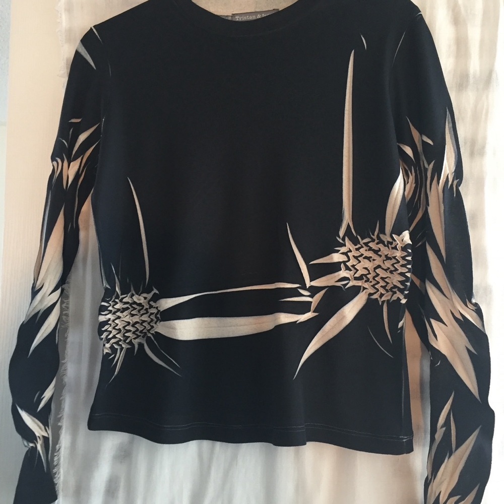 Andrew Fezza navy and Cream Floral Women's Jersey Top